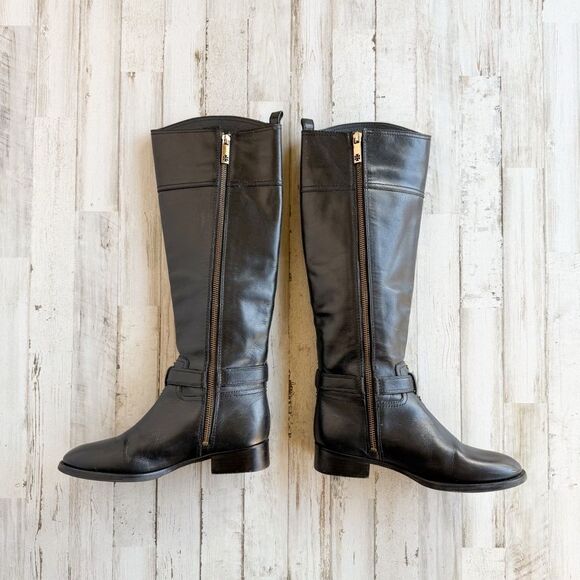 Tory Burch Blaire Tall Riding Boots Women’s Size 6 Black Leather Gold Hardware - Picture 3 of 16